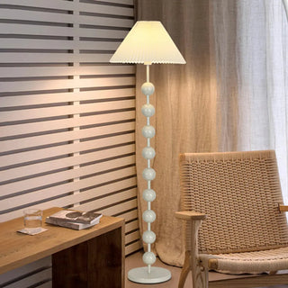 Bedside Wooden Beaded Pleated Cone LED Floor Lamp Zawala Image - 5