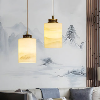 ZOWALA - Nordic Cylinder Alabaster Adjustable Height Pendant Light Image - 1