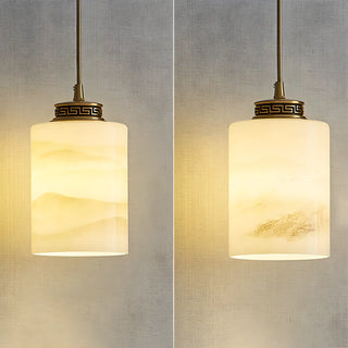 ZOWALA - Nordic Cylinder Alabaster Adjustable Height Pendant Light Image - 11
