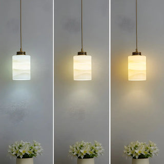 ZOWALA - Nordic Cylinder Alabaster Adjustable Height Pendant Light Image - 12