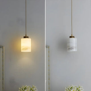 ZOWALA - Nordic Cylinder Alabaster Adjustable Height Pendant Light Image - 13