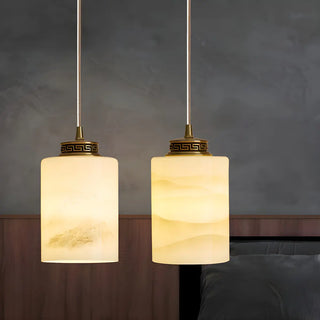 ZOWALA - Nordic Cylinder Alabaster Adjustable Height Pendant Light Image - 3