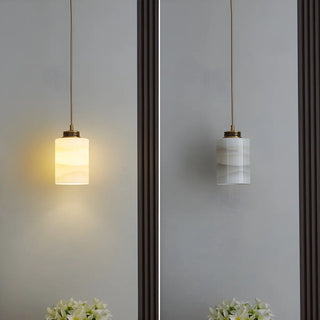 ZOWALA - Nordic Cylinder Alabaster Adjustable Height Pendant Light Image - 6