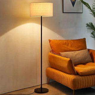 Modern Beige Drum and Black Column Metal Floor Lamp Zawala Image - 1