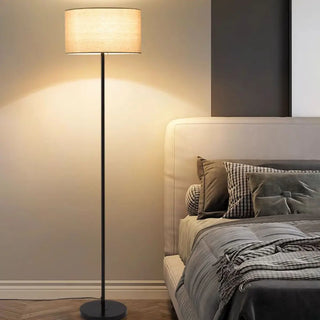 Modern Beige Drum and Black Column Metal Floor Lamp Zawala Image - 3