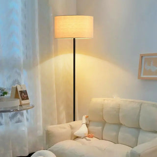 Modern Beige Drum and Black Column Metal Floor Lamp Zawala Image - 4