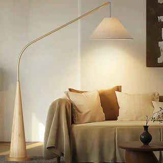 Modern Beige Cone Fabric Gibson Arc LED Floor Lamp Zawala Image - 1