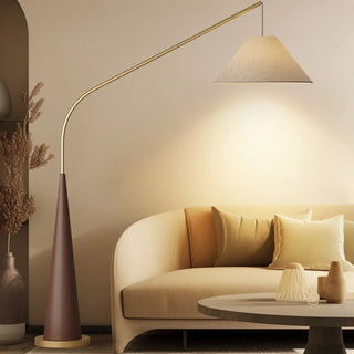 Modern Beige Cone Fabric Gibson Arc LED Floor Lamp Zawala Image - 2