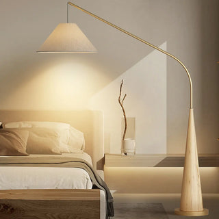 Modern Beige Cone Fabric Gibson Arc LED Floor Lamp Zawala Image - 3