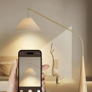 Modern Beige Cone Fabric Gibson Arc LED Floor Lamp Zawala Image - 4