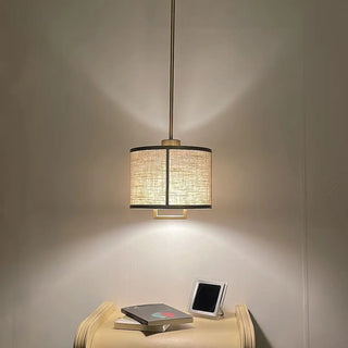 ZOWALA - Oriental Cylinder Fabric Bedroom Beige Pendant Light Image - 1