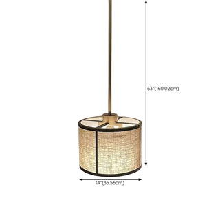 ZOWALA - Oriental Cylinder Fabric Bedroom Beige Pendant Light Image - 11