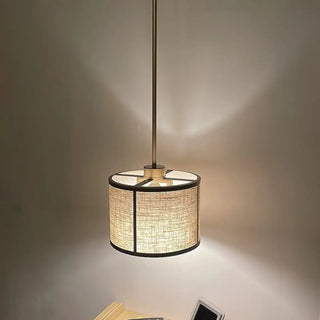ZOWALA - Oriental Cylinder Fabric Bedroom Beige Pendant Light Image - 4