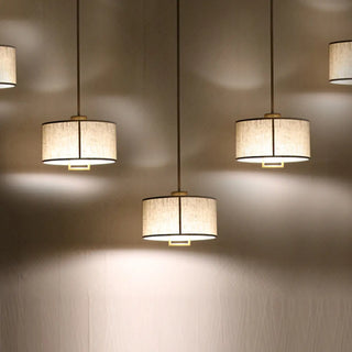 ZOWALA - Oriental Cylinder Fabric Bedroom Beige Pendant Light Image - 5