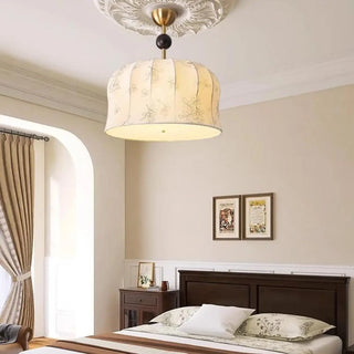 ZOWALA - Fabric Beige Bedroom Flower Patterned Drum Chandelier Image - 1