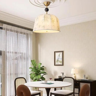 ZOWALA - Fabric Beige Bedroom Flower Patterned Drum Chandelier Image - 2