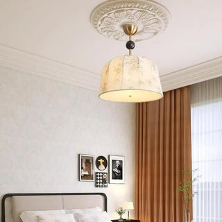 ZOWALA - Fabric Beige Bedroom Flower Patterned Drum Chandelier Image - 3