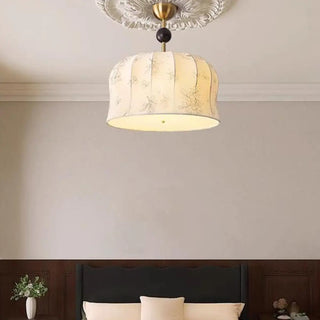 ZOWALA - Fabric Beige Bedroom Flower Patterned Drum Chandelier Image - 4