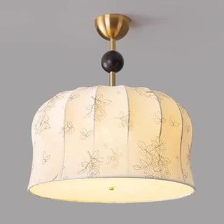 ZOWALA - Fabric Beige Bedroom Flower Patterned Drum Chandelier Image - 7