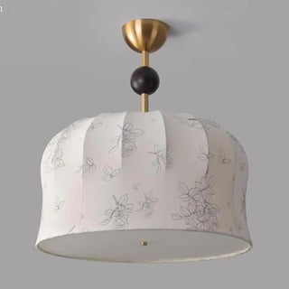 ZOWALA - Fabric Beige Bedroom Flower Patterned Drum Chandelier Image - 8