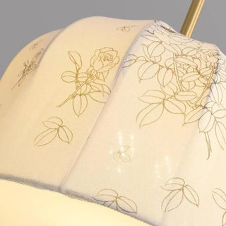 ZOWALA - Fabric Beige Bedroom Flower Patterned Drum Chandelier Image - 9
