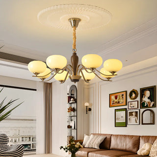 ZOWALA - Beige Glass Persimmon Walnut Living Room Chandelier Image - 1