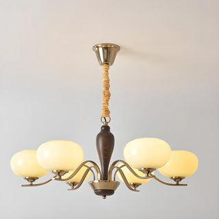 ZOWALA - Beige Glass Persimmon Walnut Living Room Chandelier Image - 13