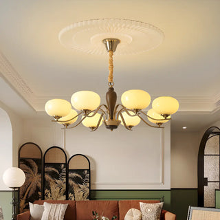 ZOWALA - Beige Glass Persimmon Walnut Living Room Chandelier Image - 2