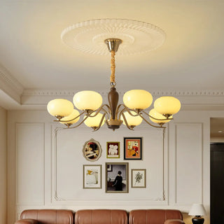 ZOWALA - Beige Glass Persimmon Walnut Living Room Chandelier Image - 3