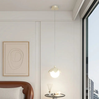 ZOWALA - Modern Bedroom Leaf Metal Globe White Acrylic Pendant Light Image - 3