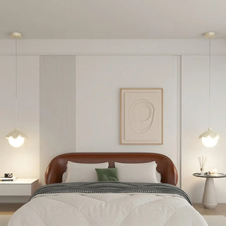 ZOWALA - Modern Bedroom Leaf Metal Globe White Acrylic Pendant Light Image - 4