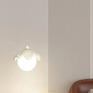 ZOWALA - Modern Bedroom Leaf Metal Globe White Acrylic Pendant Light Image - 5