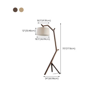 Rustic Linen Drum Shade Tree Branch LED Floor Lamp Zawala #size