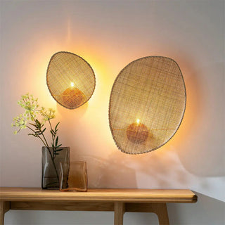 Coastal Natural Oval Rattan Bedroom Beige Wall Sconce Zawala Image - 1
