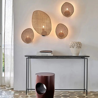 Coastal Natural Oval Rattan Bedroom Beige Wall Sconce Zawala Image - 2