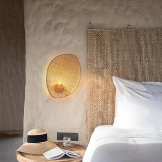 Coastal Natural Oval Rattan Bedroom Beige Wall Sconce Zawala Image - 4