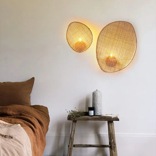 Coastal Natural Oval Rattan Bedroom Beige Wall Sconce Zawala Image - 9