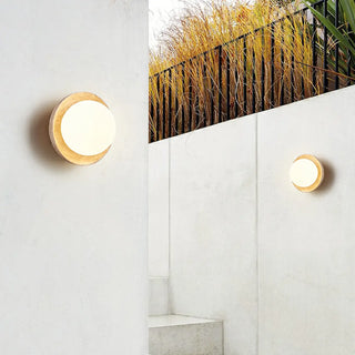 Beige Waterproof Modern Round Stone Outdoor Wall Lamp Zawala Image - 3