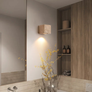 Natural Beige Square Stone Bedside LED Wall Sconce Zawala Image - 1