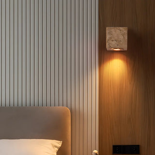 Natural Beige Square Stone Bedside LED Wall Sconce Zawala Image - 2