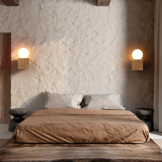 Natural Beige Square Stone Bedside LED Wall Sconce Zawala Image - 4