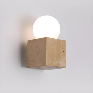 Natural Beige Square Stone Bedside LED Wall Sconce Zawala Image - 5