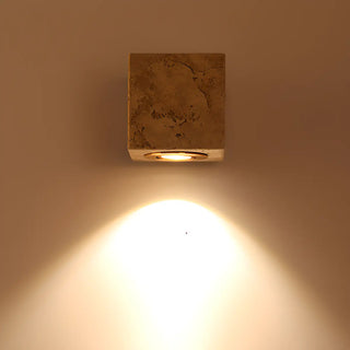 Natural Beige Square Stone Bedside LED Wall Sconce Zawala Image - 7