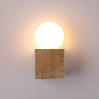Natural Beige Square Stone Bedside LED Wall Sconce Zawala Image - 8