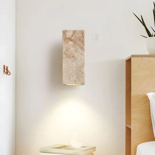 Natural Beige Rectangular Stone Bedside Wall Sconce Zawala Image - 2