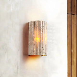 ZOWALA - Modern Beige Stone Cylinder Exterior LED Wall Lamp Image - 11