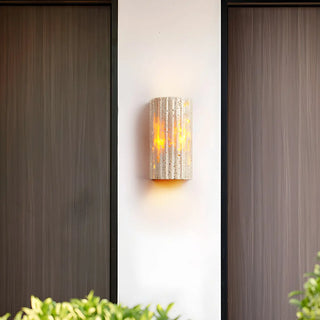 ZOWALA - Modern Beige Stone Cylinder Exterior LED Wall Lamp Image - 2