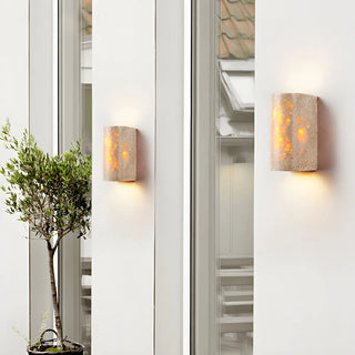 ZOWALA - Modern Beige Stone Cylinder Exterior LED Wall Lamp Image - 4