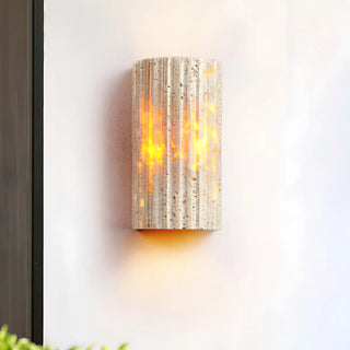 ZOWALA - Modern Beige Stone Cylinder Exterior LED Wall Lamp Image - 5