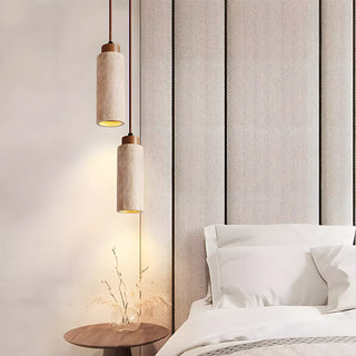 Modern Marble Texture Cylindrical Bedroom Pendant Light Zawala Image - 1